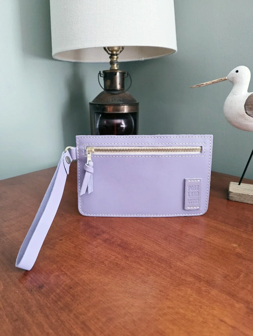 Portland Leather Goods Adriana Pouch Lavender Purple Leather Wristlet Clutch